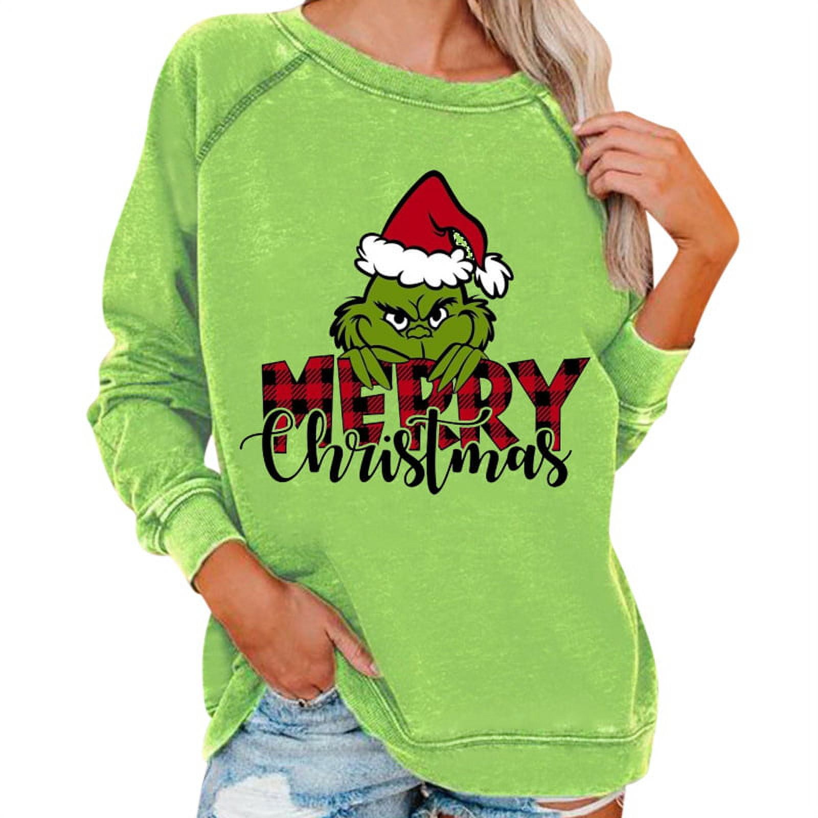 Uhndy Women Grinch Stole Christmas Funny Pullover Green Printing Long