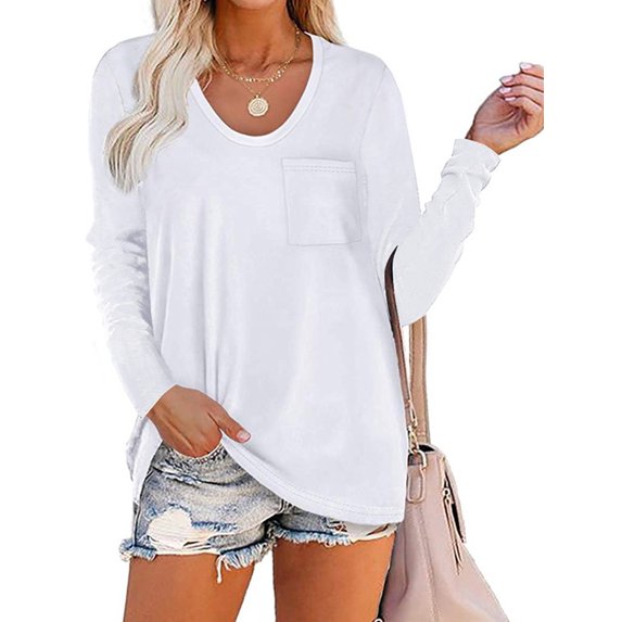 Uhndy Women Long Sleeve Comfy Soft Lounge Blouse Tee Shirt Autumn Basic Clothing Casual Shirts Top