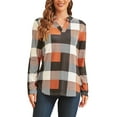 thumbnail image 1 of Uhndy Women Long Sleeve Plaid Tunic Shirt V Neck Pullover Blouse Tops Ladies New Fall Winter Roll-up Shirt Baggy Color Block Checked T Shirt Tops Orange 3XL, 1 of 5