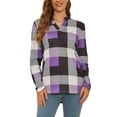 thumbnail image 1 of Uhndy Women Long Sleeve Plaid Tunic Shirt V Neck Pullover Blouse Tops Ladies New Fall Winter Roll-up Shirt Baggy Color Block Checked T Shirt Tops Purple 2XL, 1 of 5