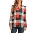 thumbnail image 1 of Uhndy Women Long Sleeve Plaid Tunic Shirt V Neck Pullover Blouse Tops Ladies New Fall Winter Roll-up Shirt Baggy Color Block Checked T Shirt Tops Red 5XL, 1 of 5