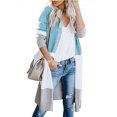 thumbnail image 1 of Uhndy Women Long Sleeves Striped Print Knitting Cardigan Open Front Warm Sweater Outwear Coats Knee Length Knitwear Jumper Coat Outwear, 1 of 6