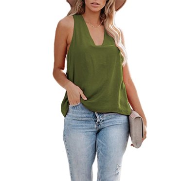 HGps8w Women's Babydoll Tank Top – Loose Deep V-Neck, Pleated Peplum, Sleeveless Tunic Blouse