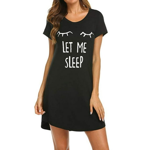Uhndy Women Nightgown Short Sleeve Sleepwear Comfy Sleep Shirt Scoopneck Nightshirt Ladies Loose Baggy T Shirts Dress Blackeyelashes XL