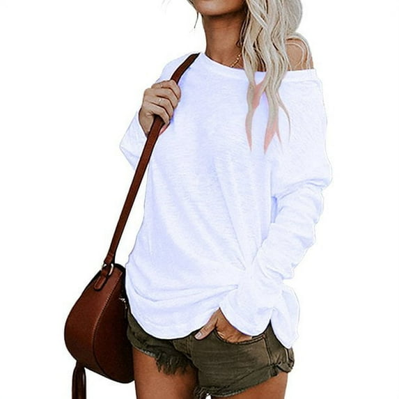 Uhndy Women Plus Size Long Sleeve T Shirt Casual Blouse Irregular Crew Neck Tops White 3XL