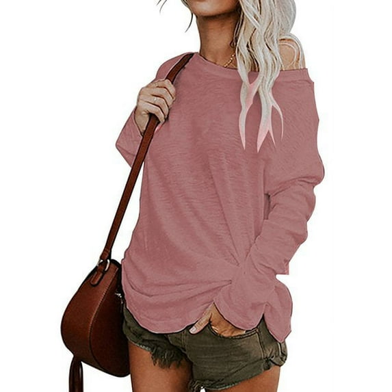 Uhndy Women Plus Size Long Sleeve T Shirt Casual Blouse Irregular Crew Neck Tops