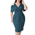 thumbnail image 1 of Uhndy Women Plus Size Sexy Stretch Dress Off Shoulder Wrap Sweetheart Party Midi Dresses Comfort Soft Short Sleeve Pleted Belt Dress green 4XL, 1 of 6