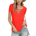 thumbnail image 1 of Uhndy Women Sexy Lace Up V Neck Hollow Out Short Sleeve Summer Casual Plus Size T-shirt For Women Clothing Orange XXXL, 1 of 2