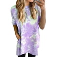 thumbnail image 1 of Uhndy Women Short Sleeve T Shirt Ladies Summer Casual Loose Gradient Print Pullovers Blouse Top Shirt Beach Holiday Party Tie Dye T-Shirt Tunic Tops purple 2XL, 1 of 2