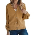 thumbnail image 1 of Uhndy Women Single-Breasted V Neck Long Sleeve Knitted Cardigan Tops Brown XL, 1 of 5