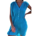 thumbnail image 1 of Uhndy Women Solid Color Dress Loose Fit V-neck Mini Dress Casual Sleeveless Tunic Shirts Dress Summer Casual Dress skyblue 2XL, 1 of 4
