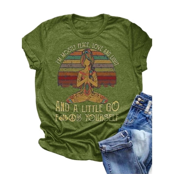 Uhndy Women Summer Fashion Comfy High-quality Graphic Short Sleeve T-shirt Casual Cotton Print Bohemian Tee Shirt Yoga Top