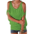 thumbnail image 1 of Uhndy Women Summer Scoop Neck Cold Shoulder Loose Top Blouse Ladies Short Bat Sleeve Casual Tops T-Shirt Green S, 1 of 2