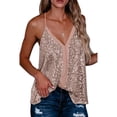 thumbnail image 1 of Uhndy Women Tank Tops V Neck Strappy Sequin Camisoles Casual Sleeveless Shirts Pink L, 1 of 6