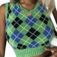thumbnail image 1 of Uhndy Women V Neck Knit Sweater Vintage 90S Preppy Style Vest Argyle Knitwear Sleeveless Tank Top Streetwear, 1 of 3