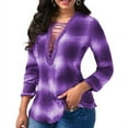 thumbnail image 1 of Uhndy Women V-neck Tie Dye Tops Long Sleeve Drawstring BlousePullover T-shirt ,Fashion Long Sleeve Tie dye Tops for Women,Plus Size S-5XL, 1 of 6