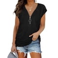 thumbnail image 1 of Uhndy Women Zipper V Neck Tops Summer Casual Short Sleeve T Shirt Blouses, 1 of 3