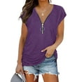 thumbnail image 1 of Uhndy Women Zipper V Neck Tops Summer Casual Short Sleeve T Shirt Blouses, 1 of 3
