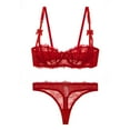 thumbnail image 1 of Uhndy Women's Balconette Bra Demi-Cup Bra Underwire Sexy Casual Solid Lace Bra and Thongs Bra Set Red 40C Bra, 1 of 5