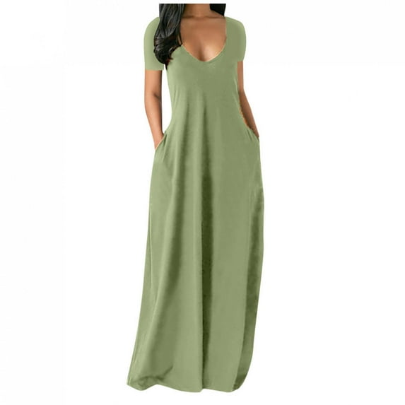 Uhndy Women's Casual Solid O Neck Pocket Shorts Sleeve Ankle Maxi Dress, Women's Loose Maxi Dress Plus Size Mint Green 4XL