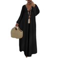 thumbnail image 1 of Uhndy Women's Casual V Neck Long Sleeve Solid Color Loose Lace Kaftan Dress, Women's Long Sleeve Loose Plus Size Dress, 1 of 5