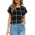 thumbnail image 1 of Uhndy Women's Check Print Casual Blouse Short Sleeve Round Neck Top Black 2XL, 1 of 3