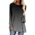 Uhndy Women's Crew Neck Solid Color Long Sleeve Gradient Pullover Tops-LQ