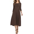 thumbnail image 1 of Uhndy Women's Dress 3/4 Sleeve Round Neck Swing Midi Dress Casual Loose T-Shirt Dress Coffee S, 1 of 6