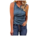thumbnail image 1 of Uhndy Women's Fashion Casual Tie Waist V-Neck Button Undershirt Sleeveless Top Blue L, 1 of 4