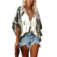 thumbnail image 1 of Uhndy Women's Fashion Tie Dye Batwing Sleeve Shirt Deep V Neck TopsShirt Fall Casual Loose Pullover Tee, Plus Size Blouse Beige 4XL, 1 of 6