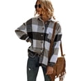 thumbnail image 1 of Uhndy Women's Flannel Lapel Long Sleeve Plaid Shirt Button Pocket Jacket Coat WHITE XL-LQ, 1 of 2