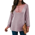 thumbnail image 1 of Uhndy Women's Knitwear Color Block Front Chest Button Crew Neck Long Sleeve Tops Red S, 1 of 5