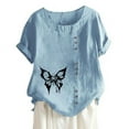 thumbnail image 1 of Uhndy Women's Linen Plus Size Floral Loose Casual Tops Peasant Blouse Summer T Shirts, 1 of 1