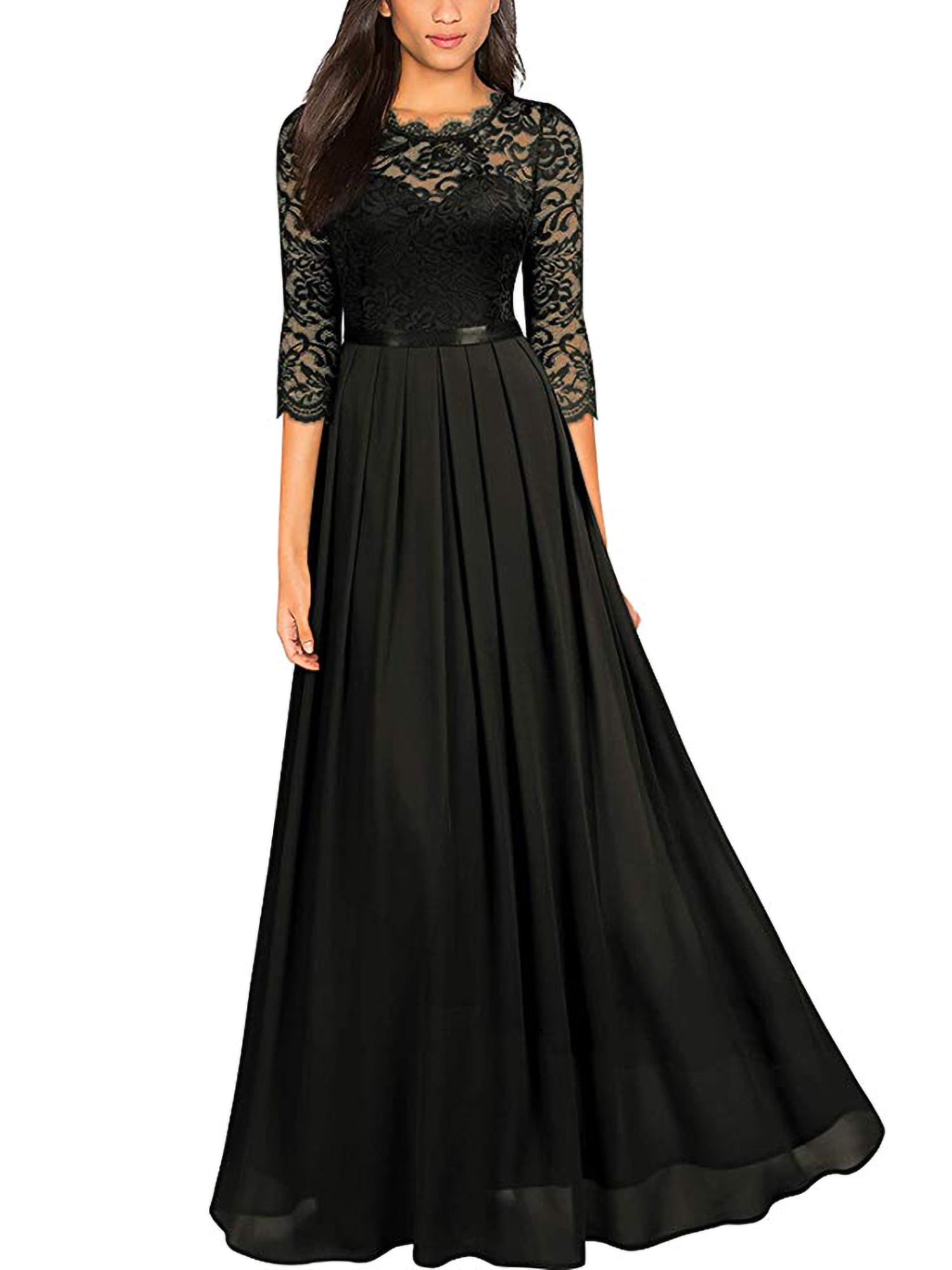 Elegant Black Chiffon Lace Evening Gown for Women Kuwait Ubuy