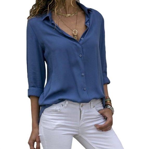 Uhndy Women's Long Sleeve Tops V Neck Office OL Work Blouse Casual