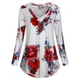 thumbnail image 1 of Uhndy Women's Notch V-Neck Roll-up Long Sleeve Blouse Casual Flowy Tunic Tops White 5XL, 1 of 4