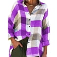 thumbnail image 1 of Uhndy Women's Plus Size Button Down Plaid Tops Casual Loose Long Sleeve Shirts Blouses, 1 of 1