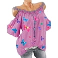 thumbnail image 1 of Uhndy Women's Plus Size Cold Shoulder Tops Floral Summer Shirts Loose Casual Shirts, Women's Off Shoulder Chiffon Tops, Printed Blouse Pink,5XL, 1 of 2