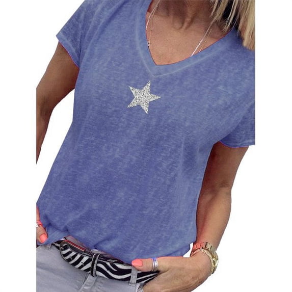 Uhndy Women's Plus Size Short Sleeve V-Neck Tops,T-Shirt for Women with Short Sleeve Loose Gradient Style Blouse Royal Blue (Type A) 4XL-LQ