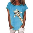 thumbnail image 1 of Uhndy Women's Printed Crew Neck Short Sleeves Giraffe Print Summer Plus Size Women T Shirt Blue S, 1 of 1