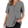 thumbnail image 1 of Uhndy Women's Short Sleeve Plus Size V Neck Shirts Blouse Tunic Summer Casual Tee Tops Gray L, 1 of 1