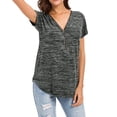thumbnail image 1 of Uhndy Women's Short-Sleeved Solid Color Zipper Shirt-LQ, 1 of 2