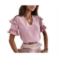 thumbnail image 1 of Uhndy Women's Summer Blouse Plain Ruffle Short Sleeve Tops Loose Beach Casual T Shirt-LQ, 1 of 2