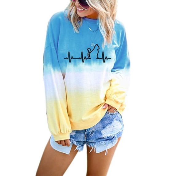 Uhndy Women's Tie Dye Plus Size Tops Long Sleeve Pullover Loose Sweatshirts Winter Blouse Dark Blue(Type A) M-LQ
