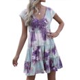 thumbnail image 1 of Uhndy Women's Tie Dye Print V Neck Short Sleeve Ruffle Hem Pleated Mini Dress, Ruffle Pleated Skirt, Women Short Sleeve Mini Dress, Tie Dye Dress S-1-2XL, 1 of 6