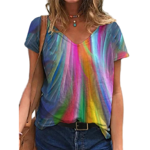 Uhndy Women's V Neck T-Shirts Short Sleeve Colorful Butterfly Tees Summer Loose Casual Tops Rose red XXXXL
