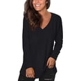 thumbnail image 1 of Uhndy Women's V-neck Long Sleeve Shirt Autumn and Winter Casual Loose Pocket Top，Women's pullover top, 1 of 4