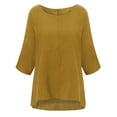 thumbnail image 1 of Uhndy Womens 3/4 Sleeve Cotton Linen Plain Casual T-Shirt Tops Blouses Plus Size-LQ, 1 of 2