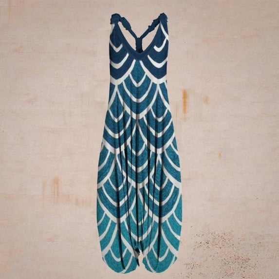 Uhndy Womens Boho Print Vintage Casual Jumpsuits Summer Sleeveless Spaghetti Straps Long Harem Pants Jumpsuit Rompers Overall
