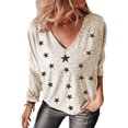 thumbnail image 1 of Uhndy Womens Long Sleeve T-Shirt V-Neck Casual Basic Tops Tee Star Pattern Comfort Loose Blouses, 1 of 2